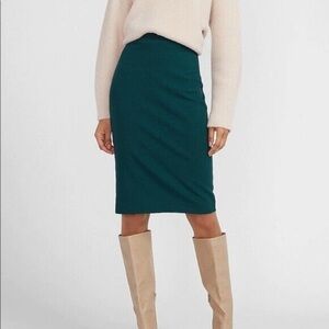 Philosophy Skirt Green Knee Length Stretch Pencil Gold Zipped Closure